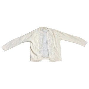 Vintage Harilela's Women's White Granny Core Beaded Lambswool Blend Cardigan  8